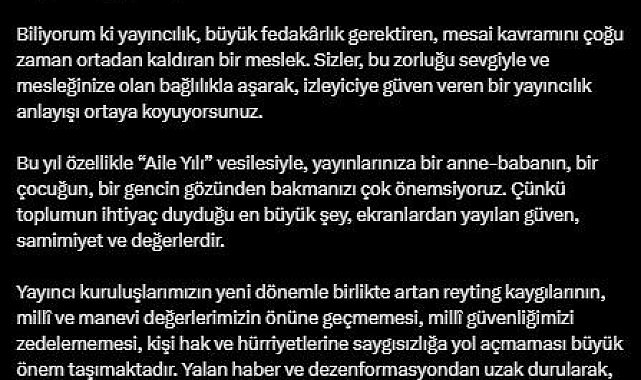 RTÜK Başkanı Şahin: "Reyting çabasının tatlı bir rekabet anlayışıyla sürdürülmesi en önemli temennimizdir"