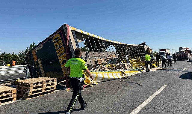 Sıvı yağ yüklü tır devrildi