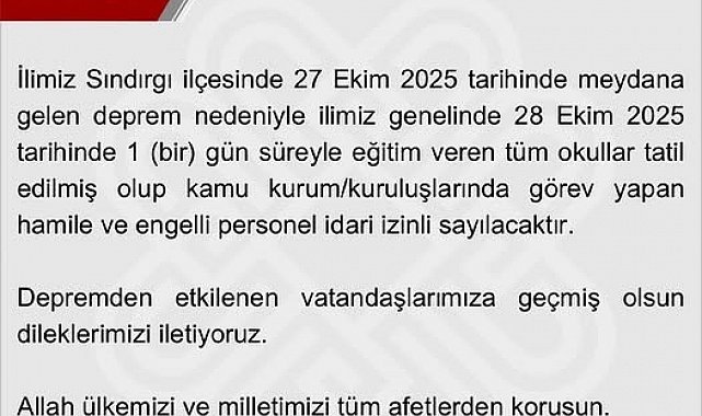 Balıkesir'de okullar deprem nedeniyle 1 gün tatil edildi