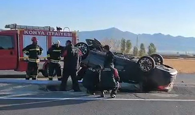 Konya'da otomobil takla attı: 3 yaralı