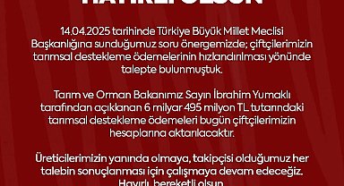 MHP'li Ersoy'dan çiftçilere 'tarımsal destekleme ödemesi' müjdesi