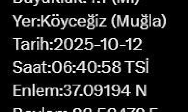 Muğla'da 4.1 büyüklüğünde deprem
