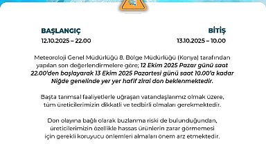 Niğde Valiliğinden zirai don uyarısı