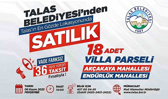 Talas Belediyesi'nden gözde lokasyonlarda villa parseli fırsatı