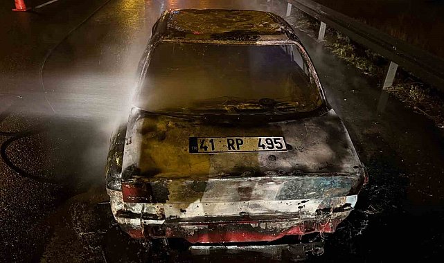 TEM'de seyir halindeki otomobil alev alev yandı