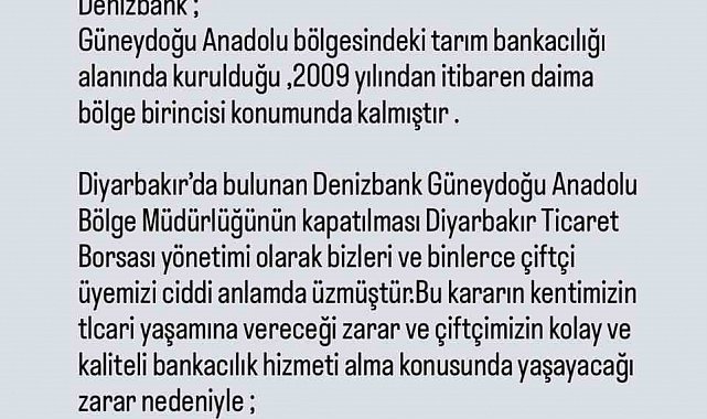 Ticaret Borsasından özel bankanın bölge müdürlüğünün kapatılması kararının geri alınması talebi