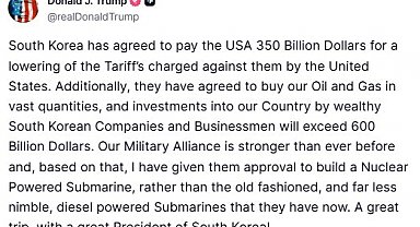Trump: "Güney Kore ABD'ye toplam 950 milyar dolarlık yatırım yapacak"