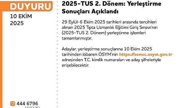 TUS 2. Dönem Yerleştirme Sonuçları açıklandı