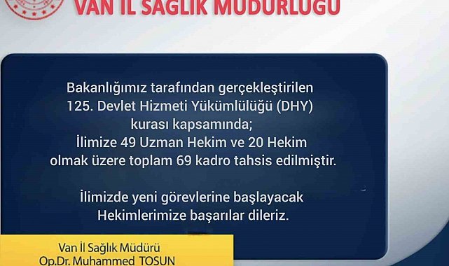 Van'a 69 yeni hekim atandı
