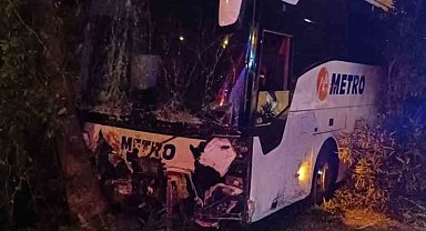 Antalya'da yolcu otobüsü refüjdeki ağaç ve aydınlatma direğine çarptı: 3 yaralı