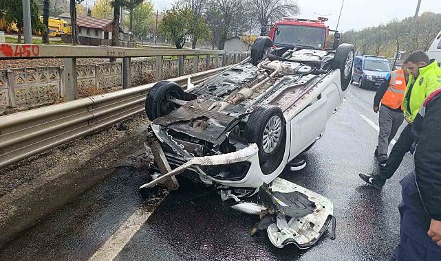Bilecik'te takla atan aracın sürücüsü hafif yaralandı
