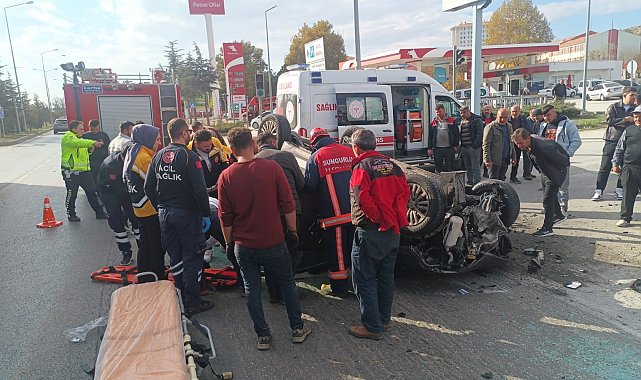 Çorum'da takla atan otomobilim sürücüsü yaralandı