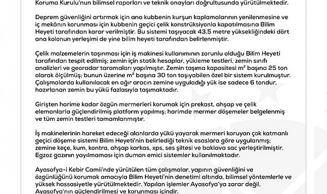 DMM'den 'Ayasofya-i Kebir Camii'ye iş makineleriyle zarar verildiği" iddialarına yalanlama