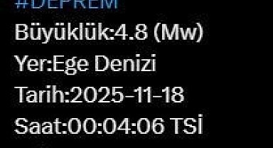 Ege Denizi'nde 4.8 büyüklüğünde deprem