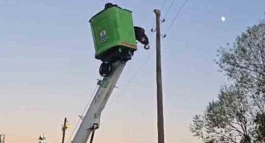 Elektrik direğinde mahsur kalan kediyi ekipler kurtardı