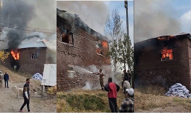 Hakkari'de 2 katlı toprak evde yangın