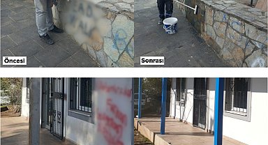 Kent estetiğini bozan yazılar ve resimler belediye ekiplerince temizleniyor