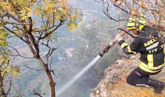 Makilikte çıkan yangın bahçelere ulaşmadan söndürüldü