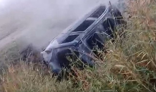 Manisa'da takla atan otomobil alev aldı: Sürücü yara almadan kurtuldu