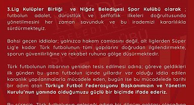 Niğde Belediyespor'dan TFF'ye destek