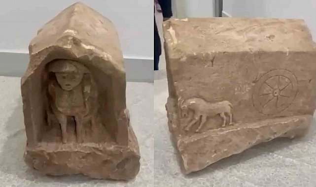 Roma dönemine ait, değeri 5 milyon lira: İnsan ve hayvan figürlü mezar steli ele geçirildi
