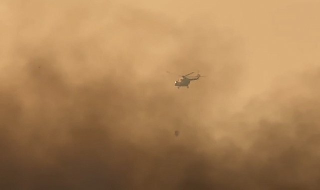 Yüksekova'nın kuş cennetindeki yangına havadan müdahale