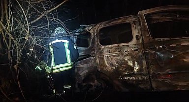 Ağaca çarpan araç alev alev yandı