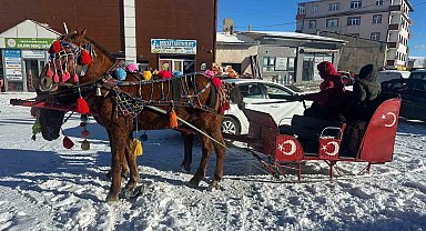 Atlı kızaklar donan göl için hazırlandı
