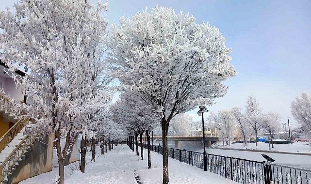 Bayburt'un Arpalı Beldesi güne kar yağışıyla uyandı