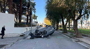 Bodrum'da takla atan araçtan burnu bile kanamadı çıktı