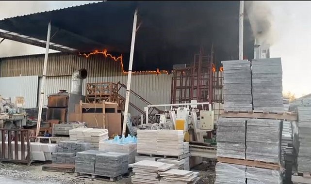 Burdur'da mermer fabrikasında yangın