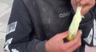 Caddede güpegündüz bali çekip kendinden geçti