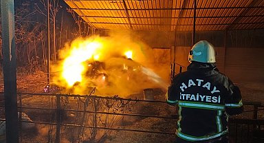 Defne'de samanlık yangını