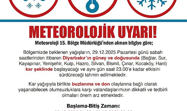 Diyarbakır Valiliğinden kar uyarısı