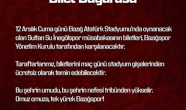 Elazığspor yönetimi biletleri ücretsiz yaptı