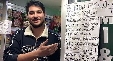 ESKART sorularından bunalan market sahibi, işyerine astığı notla gündem oldu