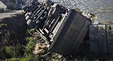 Gazipaşa'da devrilen kamyonun sürücüsü yaralandı