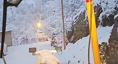 Hakkari'de karla mücadele ekibi gece kar mesaisinde