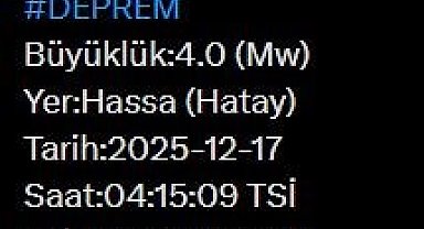 Hatay'da 4.0 büyüklüğünde deprem