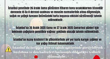 İstanbul Valiliği: "Cuma ve Cumartesi günü yüksek kesimlerde kar yağışı ihtimali bulunuyor"