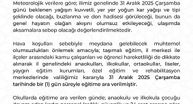 Kayseri'de eğitime 1 gün ara verildi