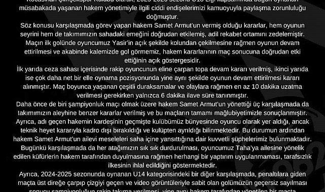 Kocasinan Şimşekspor'dan sert açıklama: "Bu hakemi maçlarımıza istemiyoruz"