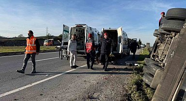 Kontrolden çıkan tanker yan yattı: 1 yaralı