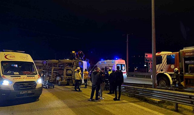 Kuzey Marmara Otoyolu girişinde beton mikseri devrildi: 2 yaralı