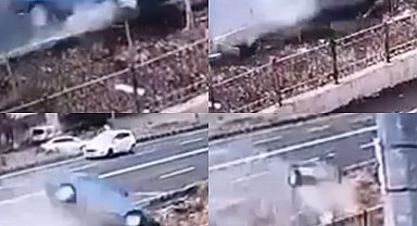 Otomobilin drenaj kanalına uçtuğu anlar görüntülendi