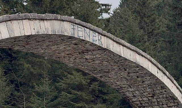 Rize'de tarihi kemer köprüye sprey boya ile zarar verildi