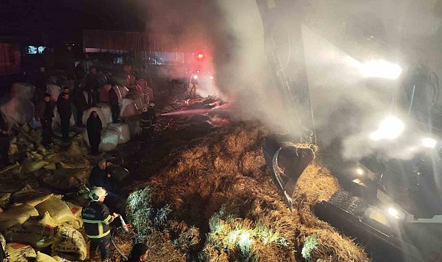 Samanlıkta çıkan yangın bitişikteki ağıla sıçramadan söndürüldü