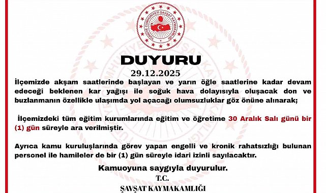 Şavşat'ta kar yağışı nedeniyle eğitime 1 gün ara verildi