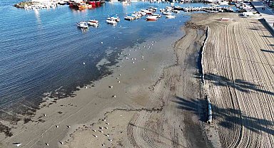 Tekirdağ'da deniz 20 metre çekildi, sahil havadan görüntülendi