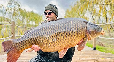 Yakaladıkları dev gibi sazan balığını suya geri bıraktılar